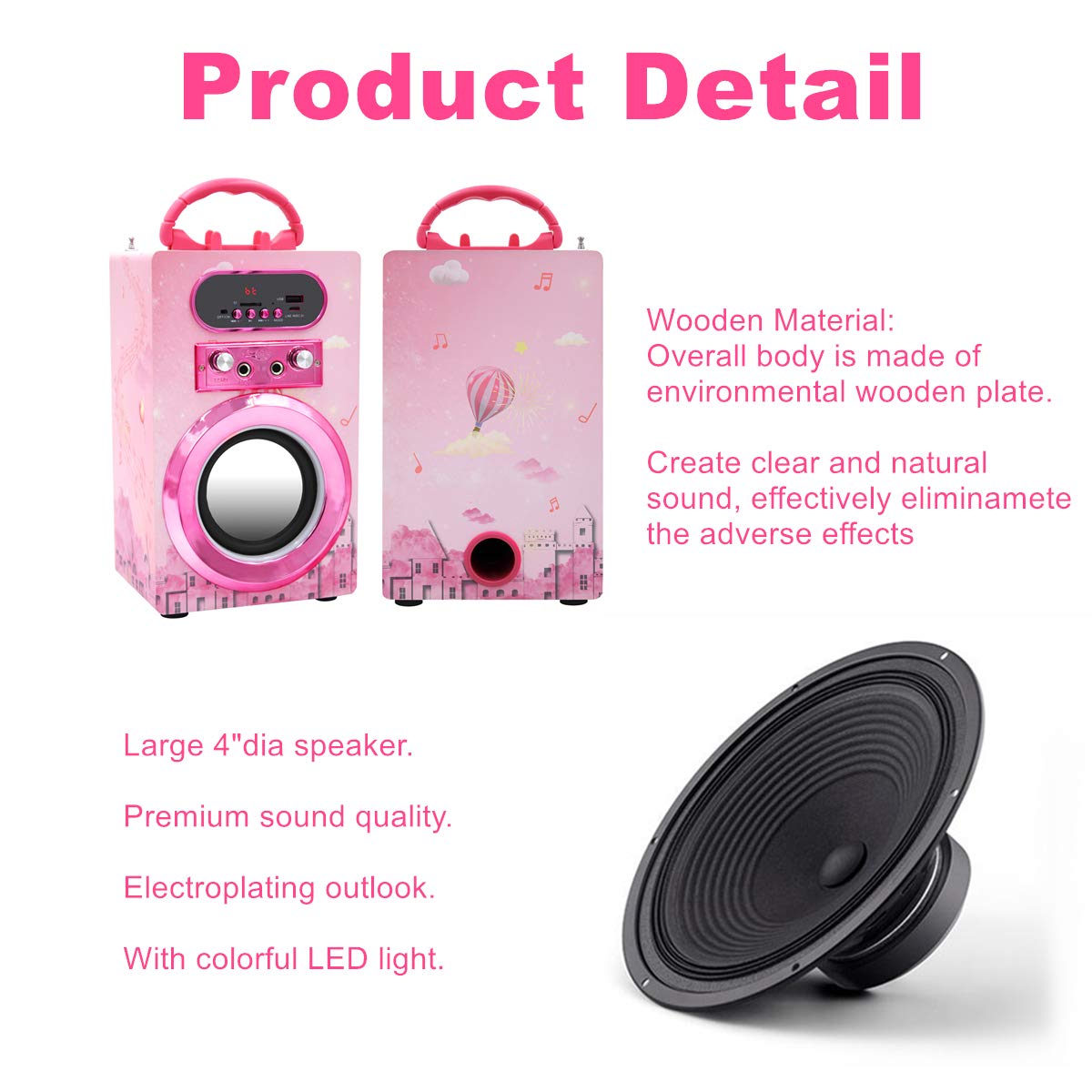 Kidsonor Kids Bluetooth Karaoke Machine with 2 Microphones, Wireless Rechargeable Remote Control Portable Karaoke Speaker Music MP3 Player Loudspeaker with Microphones for Kids (Pink)