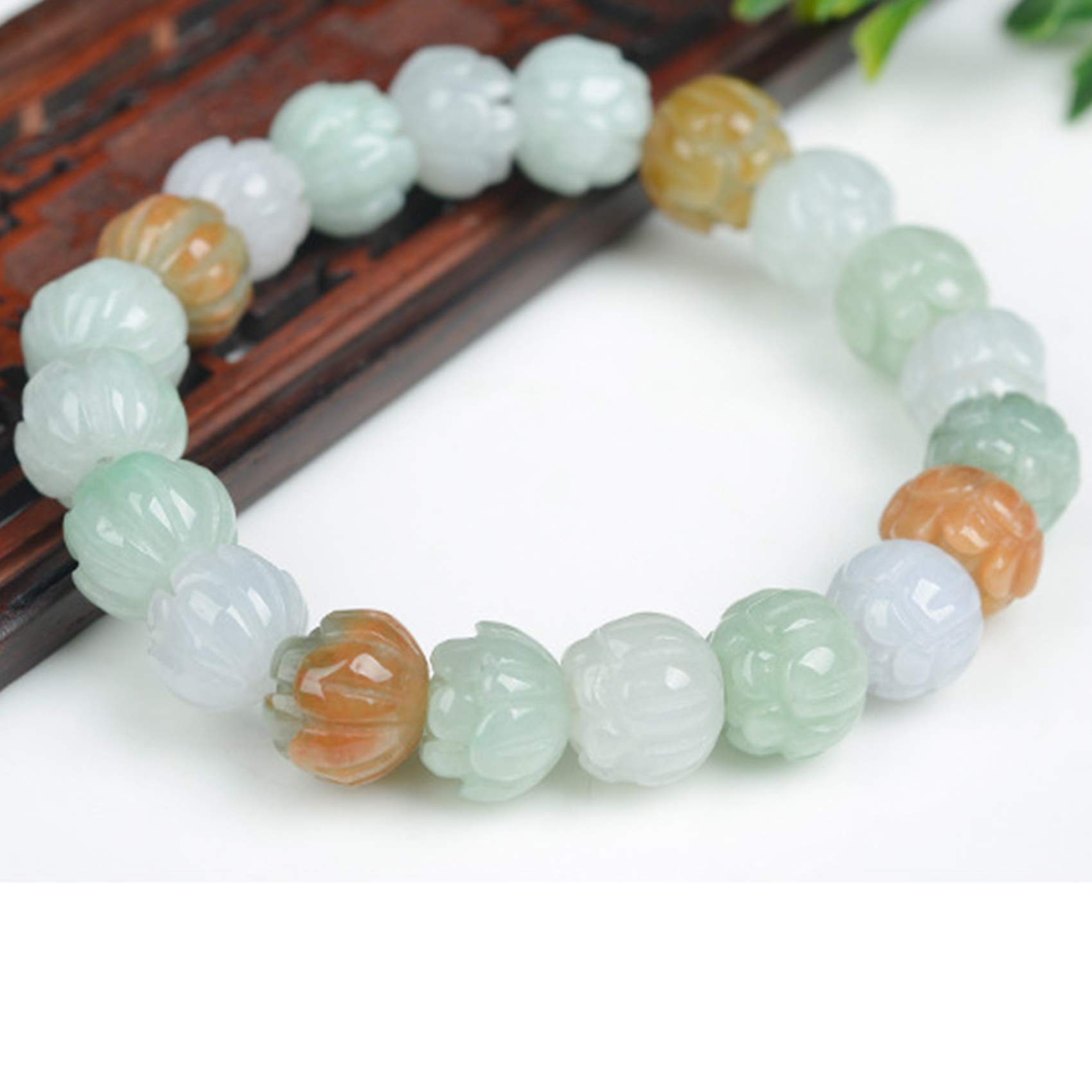 Feng Shui Natural Jade Bracelet Carved Lotus Jade Unisex Bracelet Beads Bangle for Women Attract Wealth And Good Luck Strong Talisman