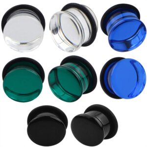 blue palm jewelry 4 pairs of single flare glass plugs sizes 2ga-13/16 clear black green blue e566