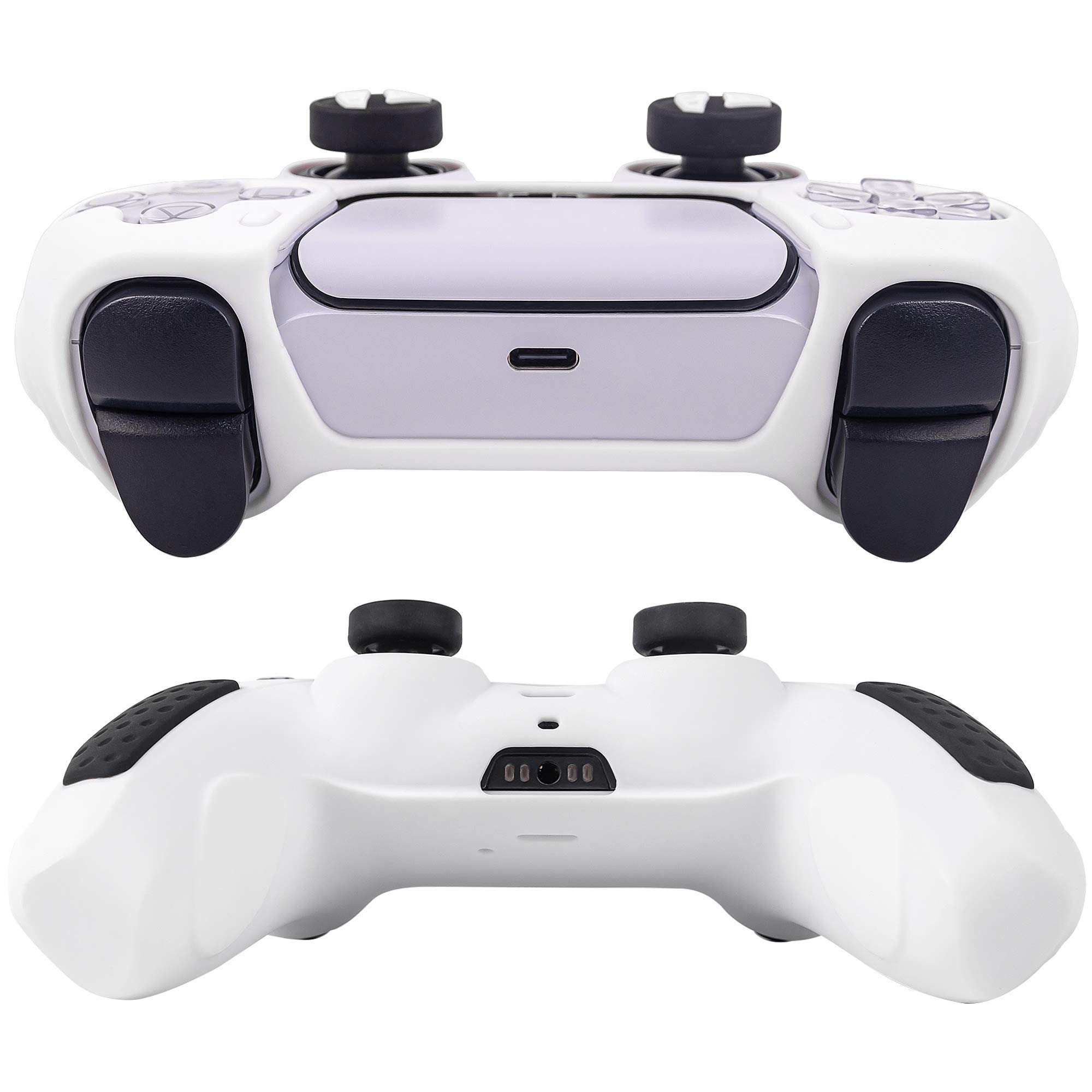 CHIN FAI PS5 Controller Grip Cover, Anti-Slip Silicone Skin Protective Cover Case for PlayStation 5 DualSense Wireless Controller with 6 Thumb Grip Caps (White-Black)