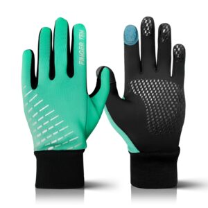 FINGER TEN Winter Gloves Touchscreen for Kids Boys Girls Running Thermal Gloves for Cold Weather, Youth Lightweight Warm Touch Screen Gloves for Hiking Skating Football (Green, Medium)