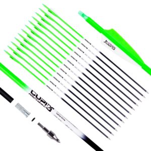 lwano carbon arrow archery 30inch hunting target practice arrows for compound & recurve bow spine 500 with removable tips (pack of 12)(green)