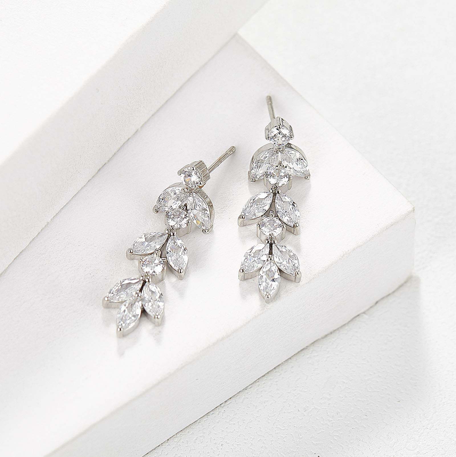 SWEETV Cubic Zirconia Wedding Earrings for Brides Bridesmaids, Elegant Marquise Bridal Dangling Earrings, Crystal Drop earrings for Women Jewelry Gifts, Silver