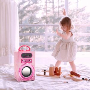 Kidsonor Kids Bluetooth Karaoke Machine with 2 Microphones, Wireless Rechargeable Remote Control Portable Karaoke Speaker Music MP3 Player Loudspeaker with Microphones for Kids (Pink)