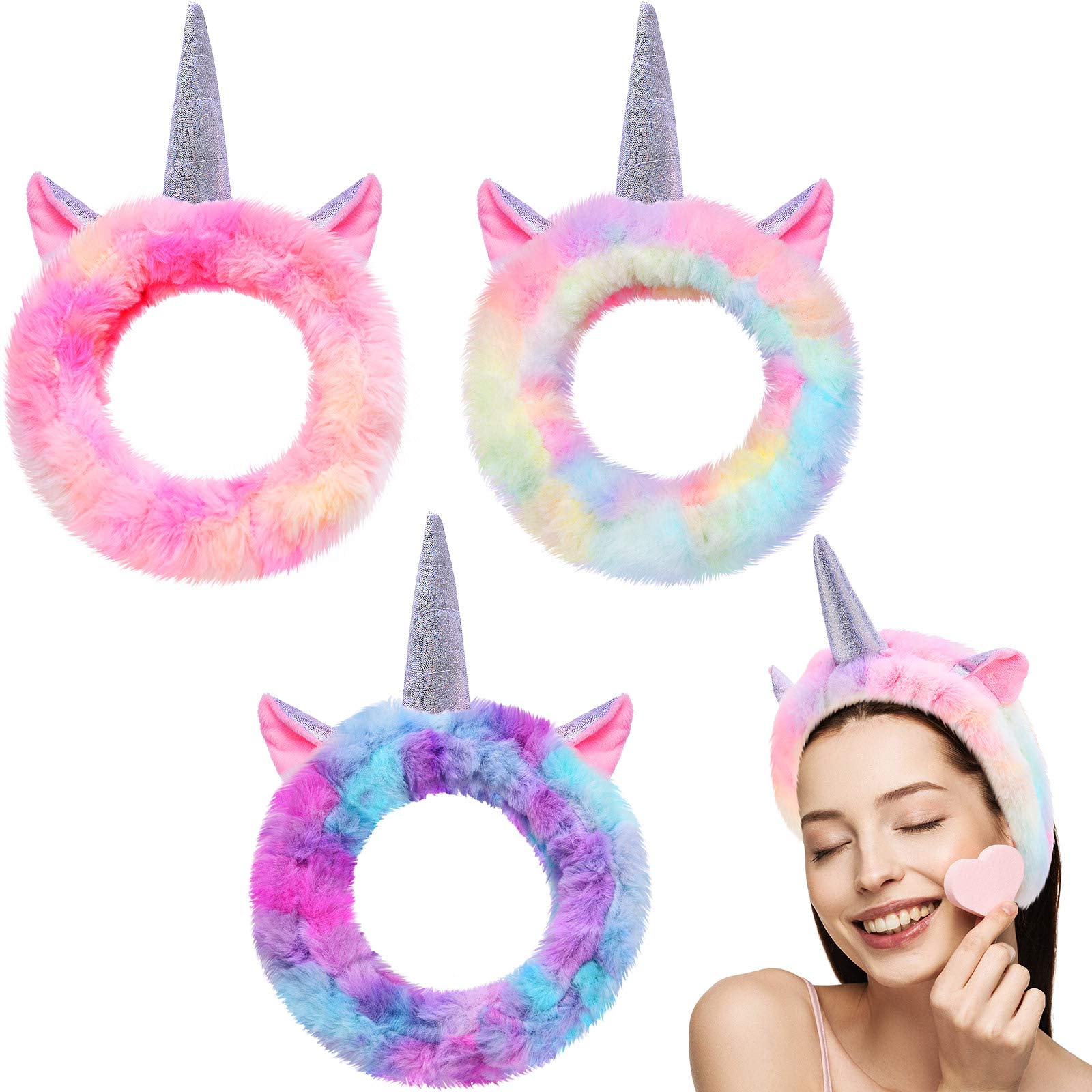 3 Pieces Unicorn Headbands Unicorn Makeup Headband Spa Headband Cute Shower Hairband for Women Girls Washing Face, Makeup, Sports, Yoga, Spa