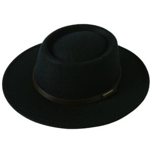 lanzom women vintage wide brim warm wool fedora hat belt panama hat felt jazz hat (a-black, medium)