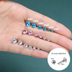 4 Pairs Shiny Cubic Zirconia Surgical Steel Stud Earrings Set for Girls, 20G Cartilage Tragus Helix Conch Piercing Sets for Women (Round,CZ Size 4mm)