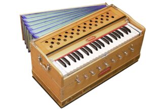 harmonium by maharaja musicals, in usa, 9 stops, 3 1/2 octave, double reed, coupler, natural color, standard, padded bag, a440 tuned, musical instrument indian sangeeta (pdi-aabg)