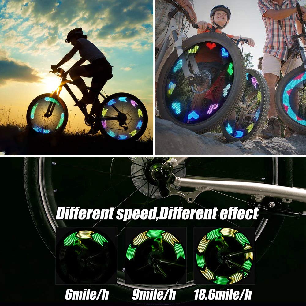 Solhice 2 Tire Rechargeable LED Bike Wheel Lights, Waterproof Bicycle Spoke Lights, 30 Patterns Cycling Tire Lights for Kids Adults Night Riding