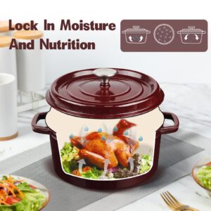 Enameled Cast Iron Dutch Oven, 4 Quart Dutch Oven Pot with Lid, Dutch Oven Suitable for Bread Baking, Oven Safe Dutch Oven Pot with Loop Handles, Non-stick Enamel Coated Cookware, Wine Red