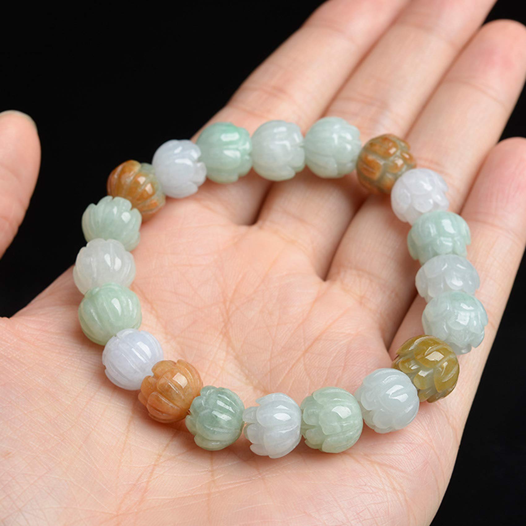 Feng Shui Natural Jade Bracelet Carved Lotus Jade Unisex Bracelet Beads Bangle for Women Attract Wealth And Good Luck Strong Talisman