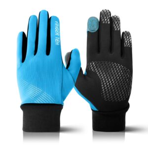 FINGER TEN Winter Running Gloves Men Ladies Women for Cold Weather with Grip Lightweight Touchscreen Warm Gloves with Headband for Walking Driving Cycling Hiking (Blue, X-Large)