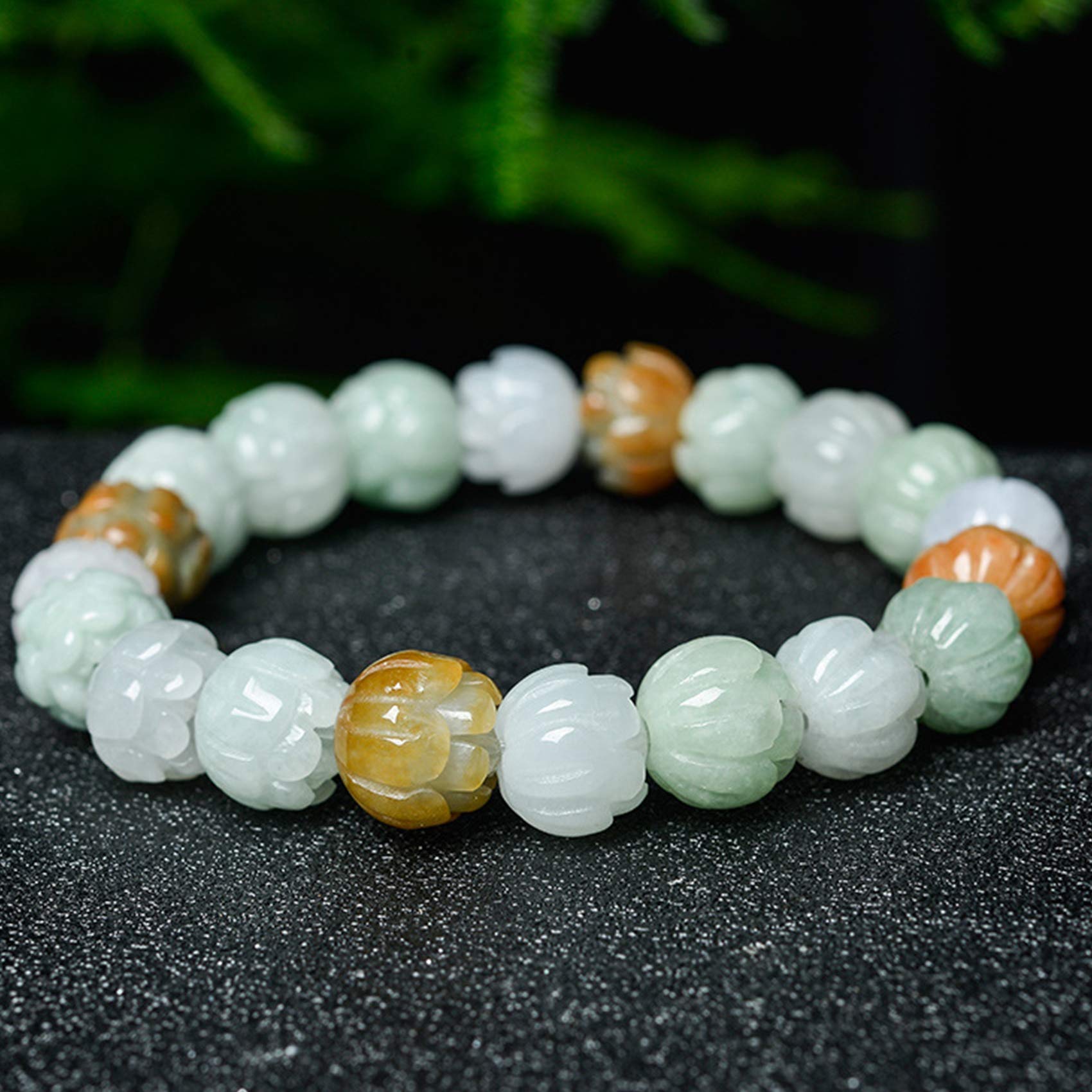 Feng Shui Natural Jade Bracelet Carved Lotus Jade Unisex Bracelet Beads Bangle for Women Attract Wealth And Good Luck Strong Talisman