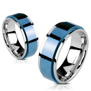 fantasy forge jewelry classic blue spinner ring womens mens 6-8mm stainless steel anti-anxiety band sizes 5-13 (5)