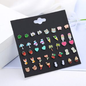 NEWITIN 40 Pairs Colorful Cute Stud Hypoallergenic Earrings Stainless Steel Earrings for Girls and Women