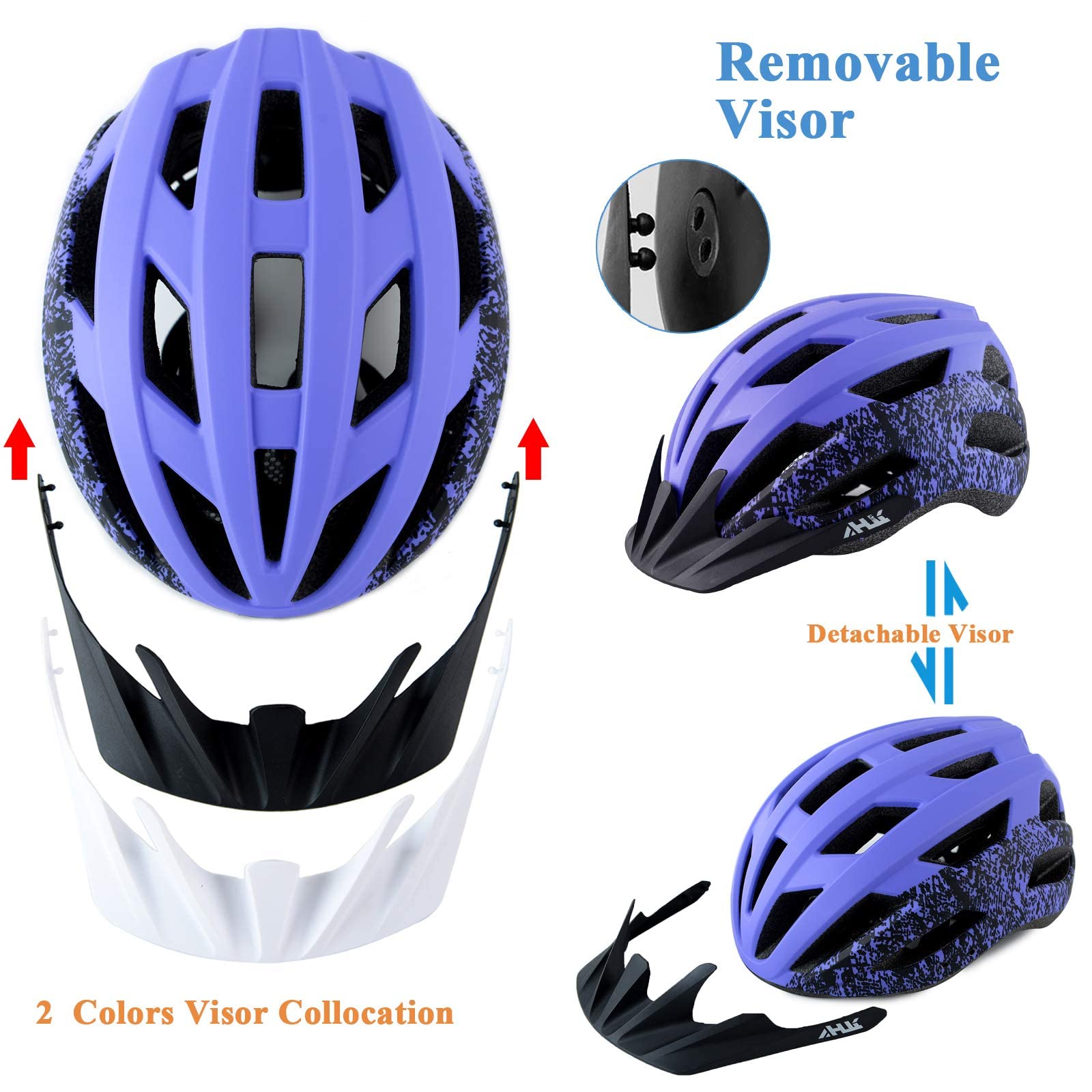 Youth Road Bike Helmet, Men Women Adjustable Mountain Bicycle Helmet with Detachable Visor, 2 Sizes for Age 8-14 Kids, Youth Adult