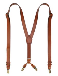 rc rockcow genuine leather suspenders for men, y design leather suspenders with 4 metal clips, groomsmen gift for wedding