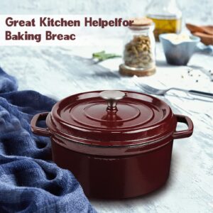 Enameled Cast Iron Dutch Oven, 4 Quart Dutch Oven Pot with Lid, Dutch Oven Suitable for Bread Baking, Oven Safe Dutch Oven Pot with Loop Handles, Non-stick Enamel Coated Cookware, Wine Red