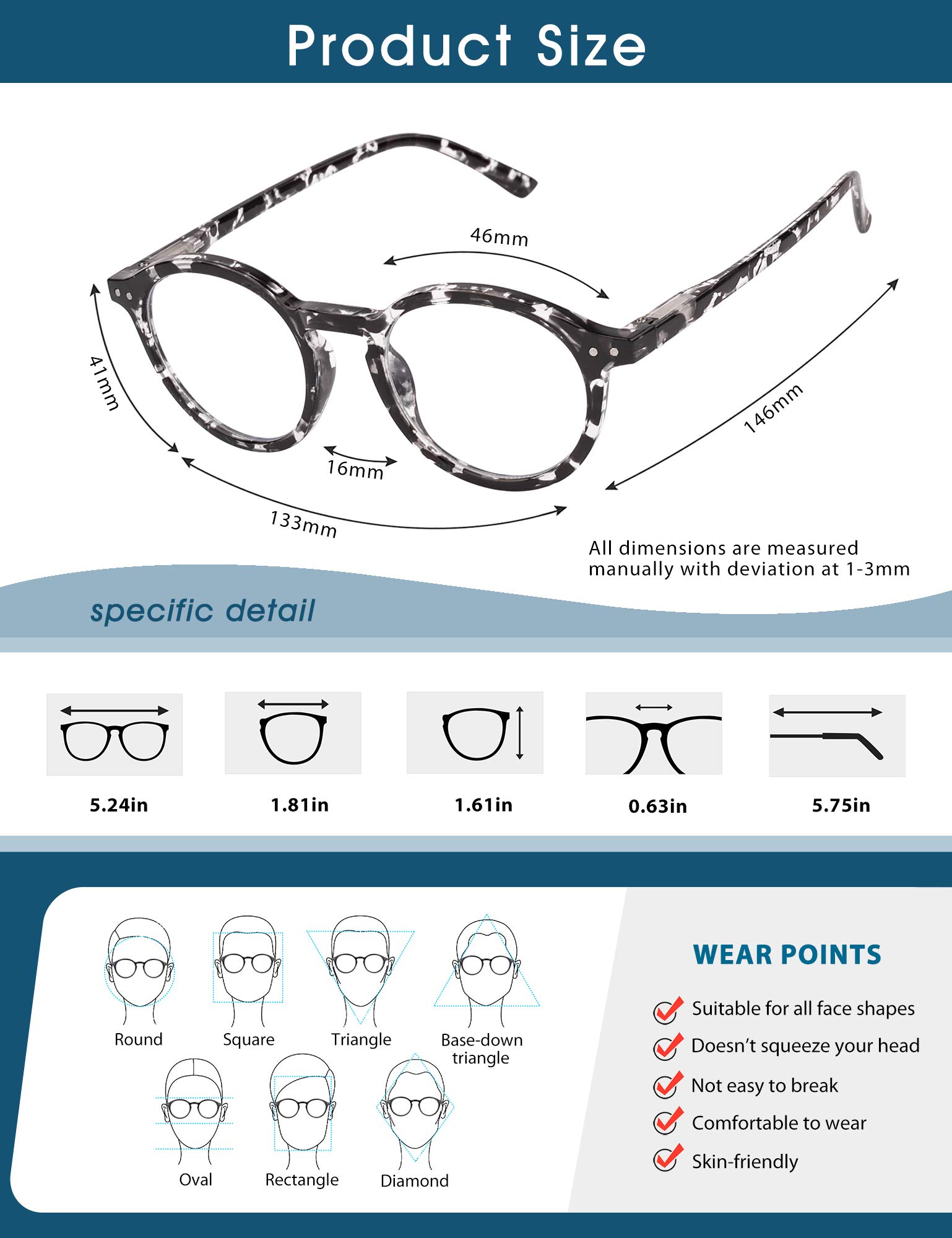 Blue Light Blocking Glasses 2 Pack Vintage Thick Round Rim Fashion Computer Game Eyeglasses for Women Men Anti Eyestrain Headache Reading Glasses Non Prescription （Grey Demi+Transparent）