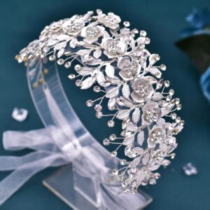 AMORARSI Wedding Headband Rhinestone Wedding Hair Piece for Brides Crystal Hair Accessories for Women and Girls (Silver)