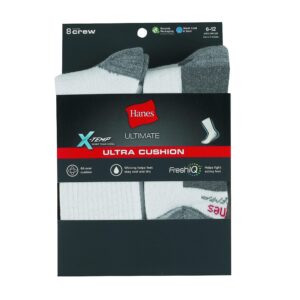 Hanes Ultimate Men's 8-Pack Ultra Cushion FreshIQ Odor Control with Wicking Crew Socks, pack of 8,White