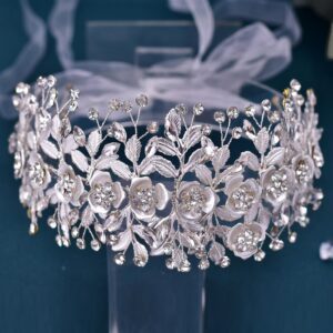 AMORARSI Wedding Headband Rhinestone Wedding Hair Piece for Brides Crystal Hair Accessories for Women and Girls (Silver)