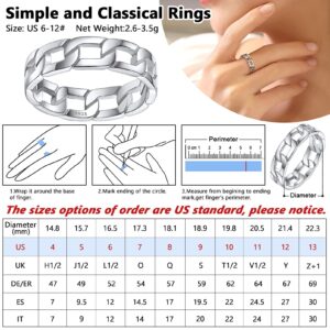 Silvora Thumb Rings for Men Sterling Silver Solid Cuban Chain Rings Nice Looking Women Stackable Rings Size 10