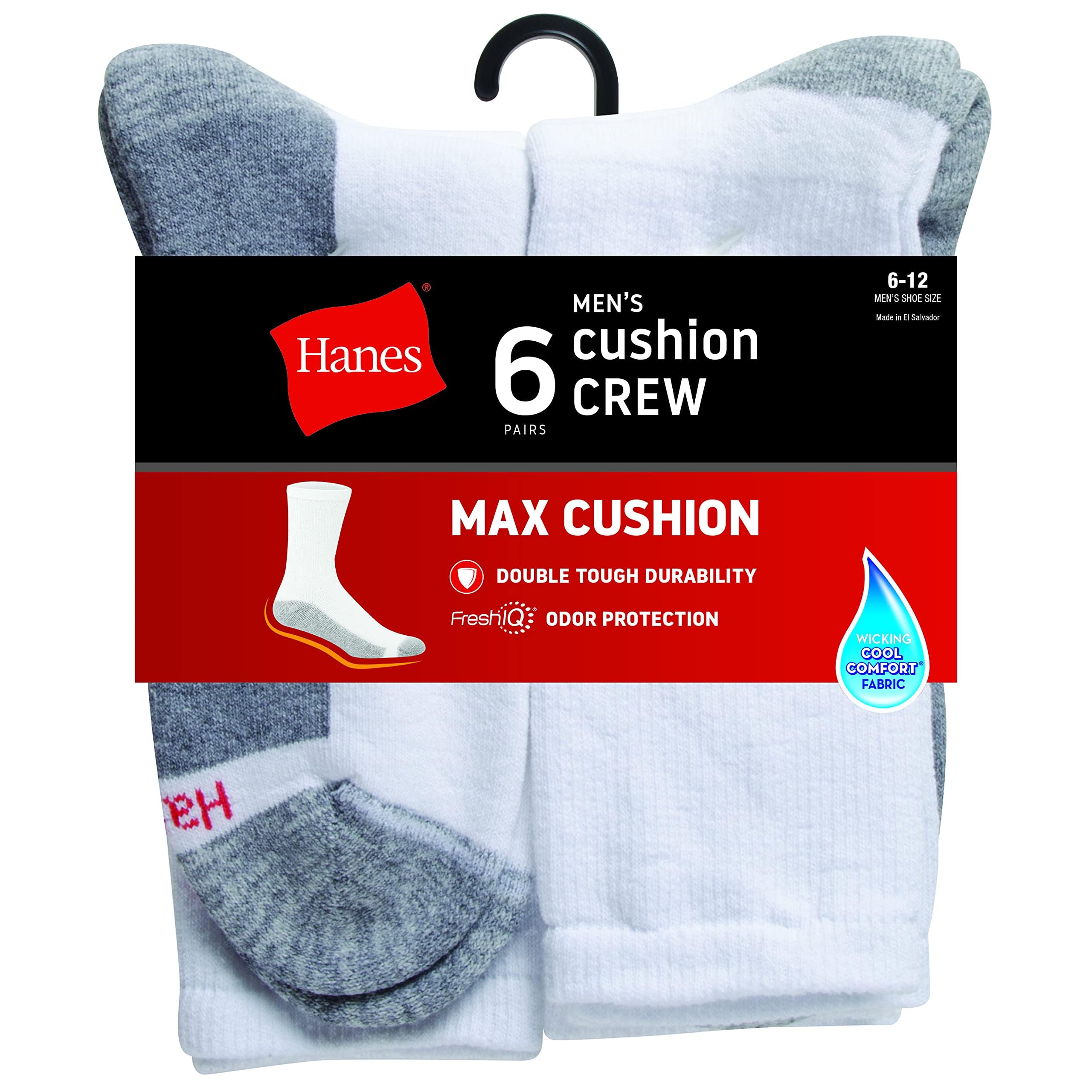 Hanes Mens Max Cushioned Moisture-wicking Control, Multi-pack Ultimate 8-Pack Ultra FreshIQ Odor With Wicking Crew Socks, White/Black/Grey Assorted, White/Grey/Black - 8 Pack, 6-12 US