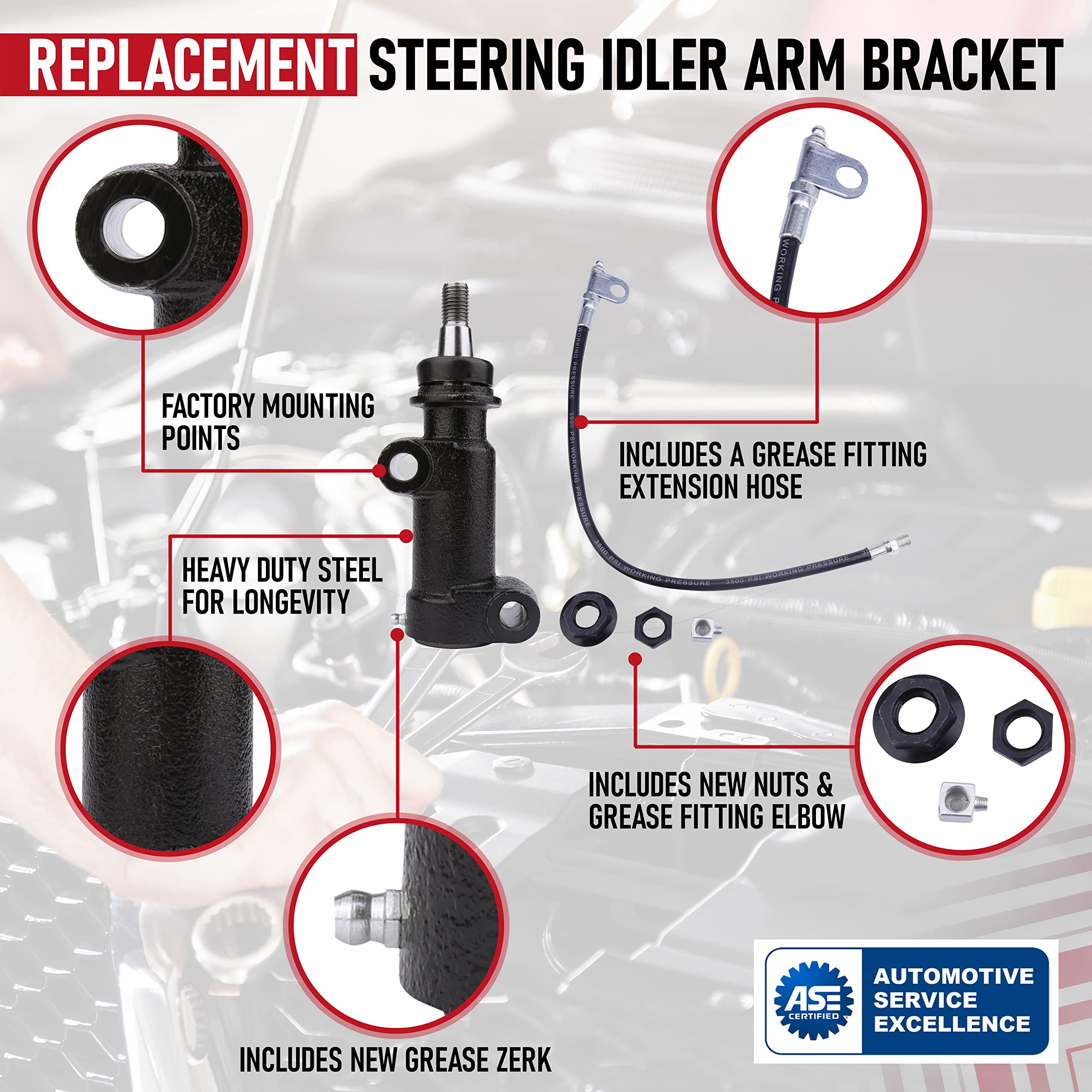 Replacement Steering Idler Arm Bracket, Compatible with Chevy, GMC and Hummer Vehicles - 1999-2018 - Escalade, Silverado 1500, Suburban 2500, Tahoe, Sierra 3500, Yukon XL 1500, H2 - Replaces K6723