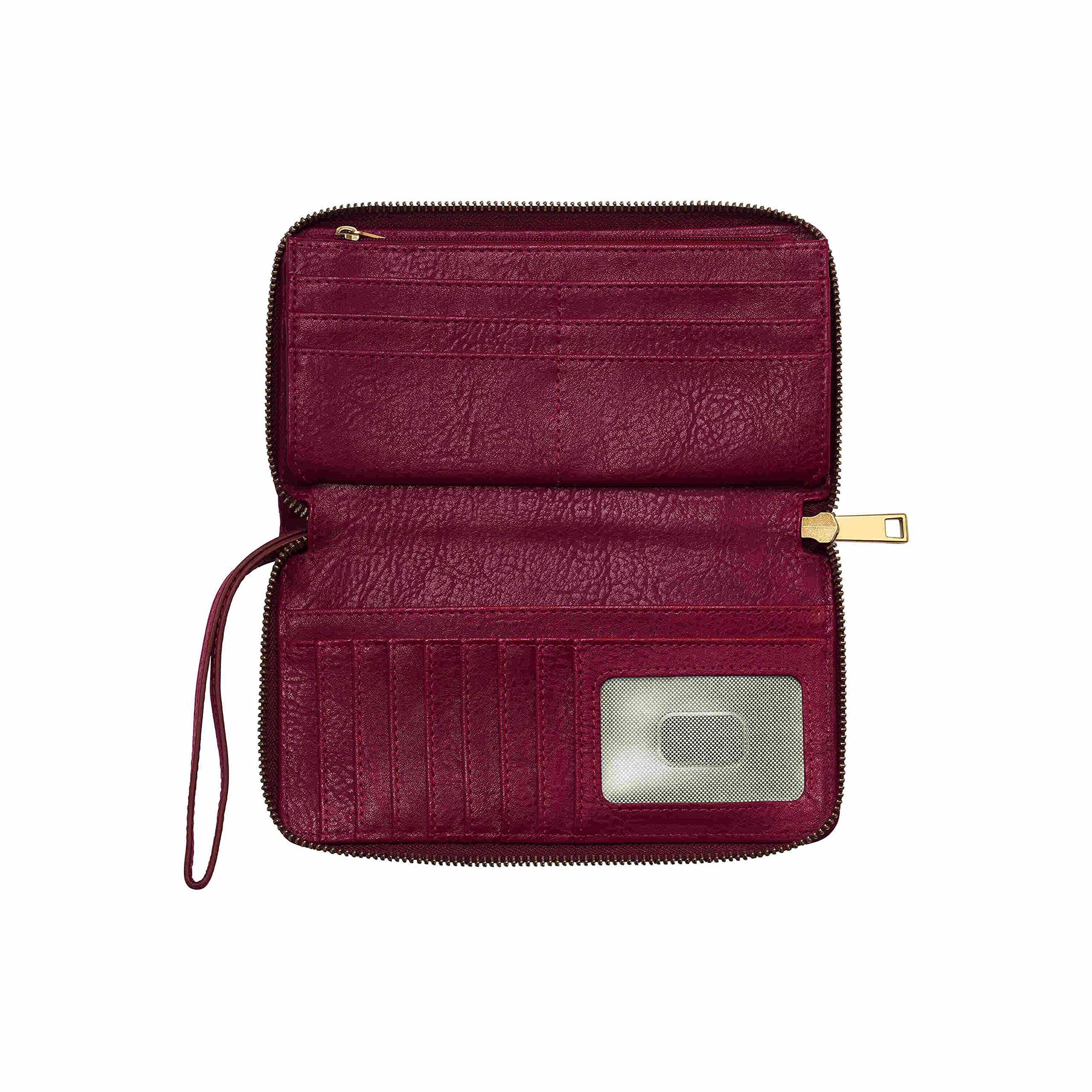 Fossil Women's Liza Eco Leather Wallet Zip Around Clutch with Wristlet Strap, Raspberry (Model: SL6472653)