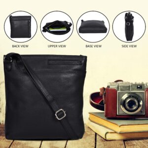 Ozora Multi Pockets Handmade Leather Crossbody Handbags & Sling Bag for Men & Women with Detachable Holster (Black Nappa)