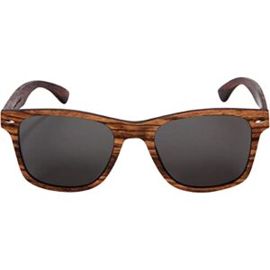 Woodies All Wood Zebra Wood Sunglasses with Polarized Lens and Bamboo Gift Box - Special Edition Engraved Wooden Arms