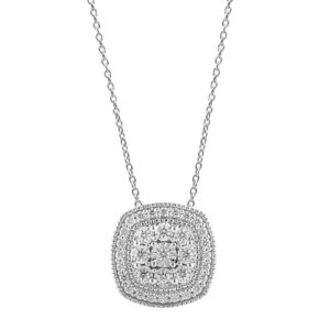 1/2 carat diamond necklaces for women | round cut natural diamond cushion halo pendant | sterling silver necklace | fine jewelry for her | gift box included