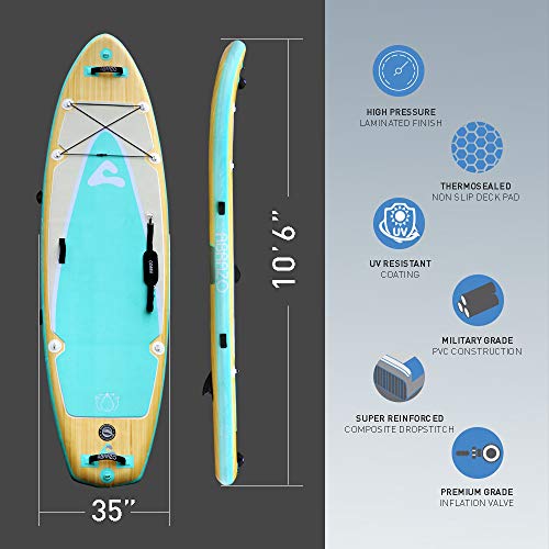 Abrazo Namaste Yoga Inflatable Stand Up Paddle Board for Adults - with Non-Slip Yoga Mat Surface, Includes SUP Accessories: Paddle, Patch Repair Kit, Hand Pump, SUP Leash, and SUP Backpack