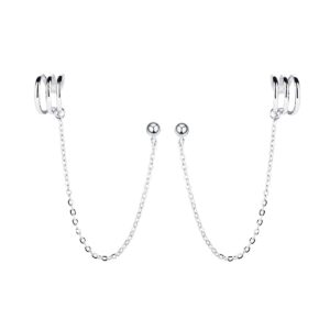 sluynz 925 sterling silver cuff earrings chain for women crawler earrings studs (a-silver)