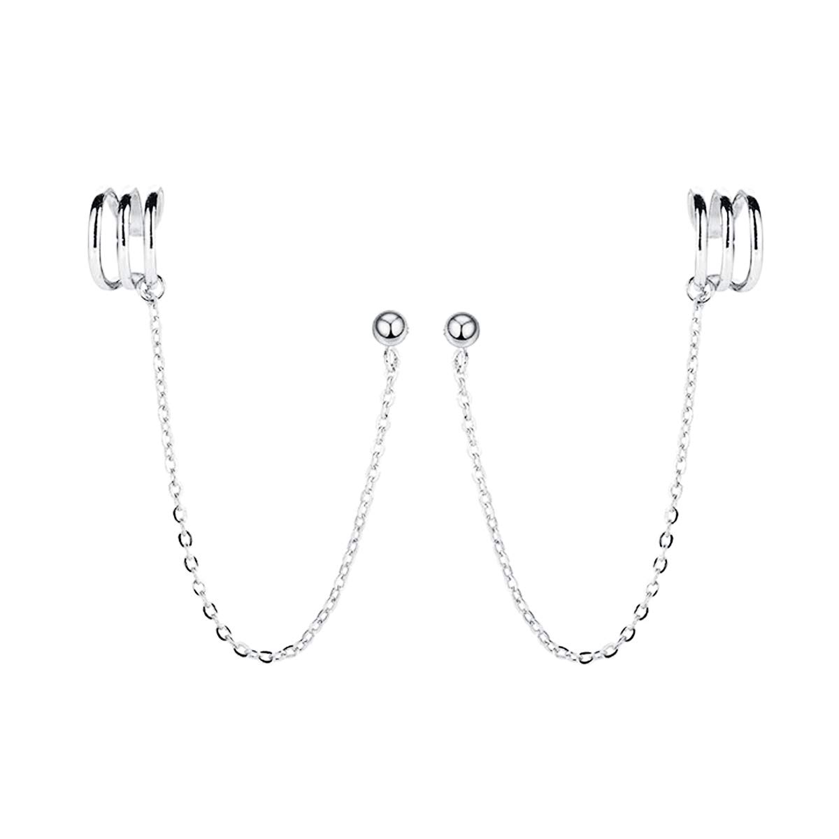 SLUYNZ 925 Sterling Silver Cuff Earrings Chain for Women Crawler Earrings Studs (A-Silver)