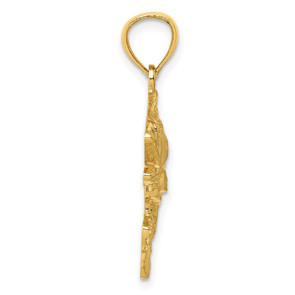 14k Gold Polished Textured Bass Pendant QK5356