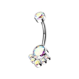 dynamique implant grade titanium internally threaded top round bezel set cz cluster belly button ring (sold per piece)