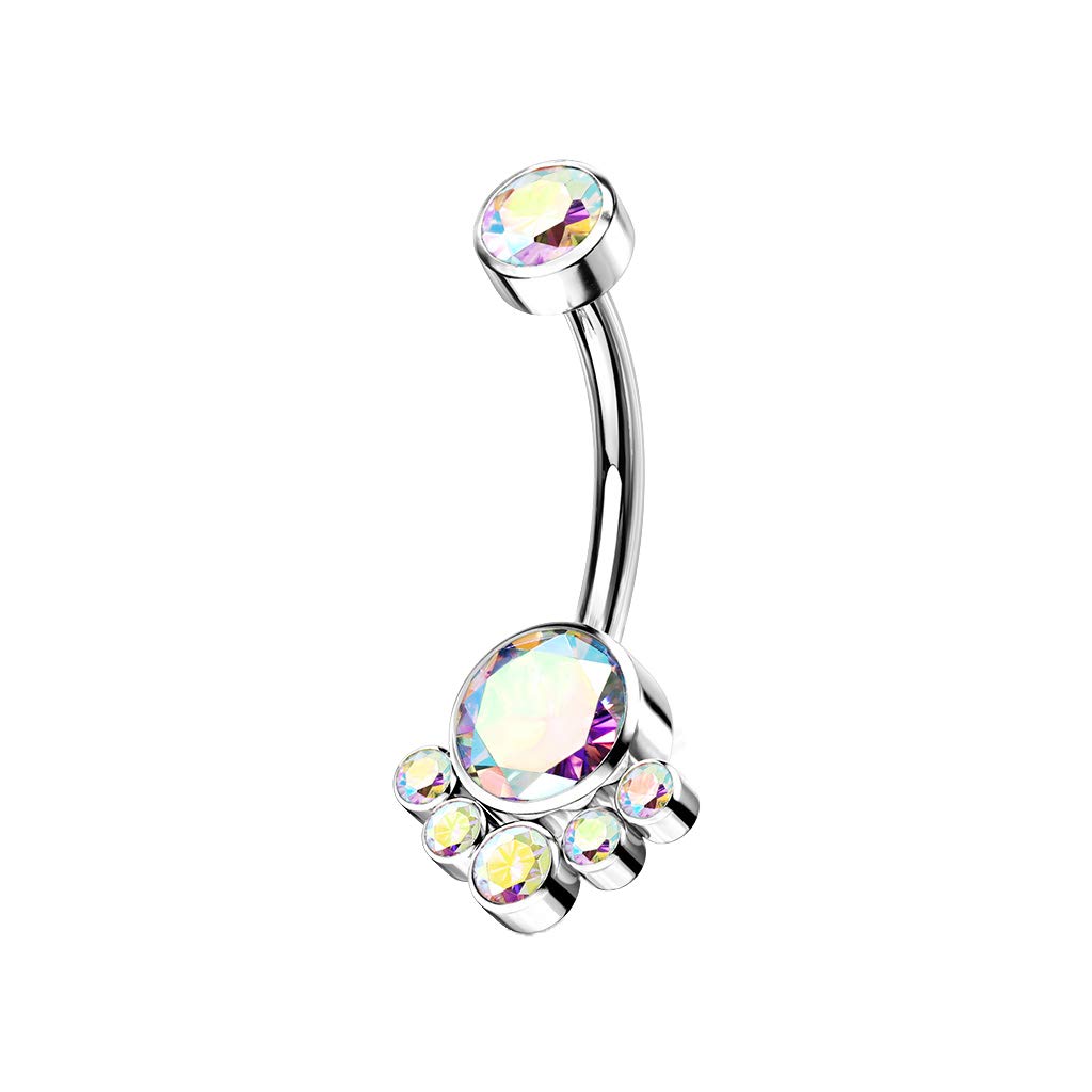 Dynamique Implant Grade Titanium Internally Threaded Top Round Bezel Set CZ Cluster Belly Button Ring (Sold Per Piece)