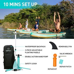 Abrazo Namaste Yoga Inflatable Stand Up Paddle Board for Adults - with Non-Slip Yoga Mat Surface, Includes SUP Accessories: Paddle, Patch Repair Kit, Hand Pump, SUP Leash, and SUP Backpack