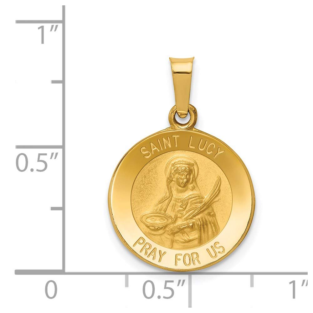 14k Polished and Satin St Lucy Medal Hollow Pendant 22mm 15mm style XR1353