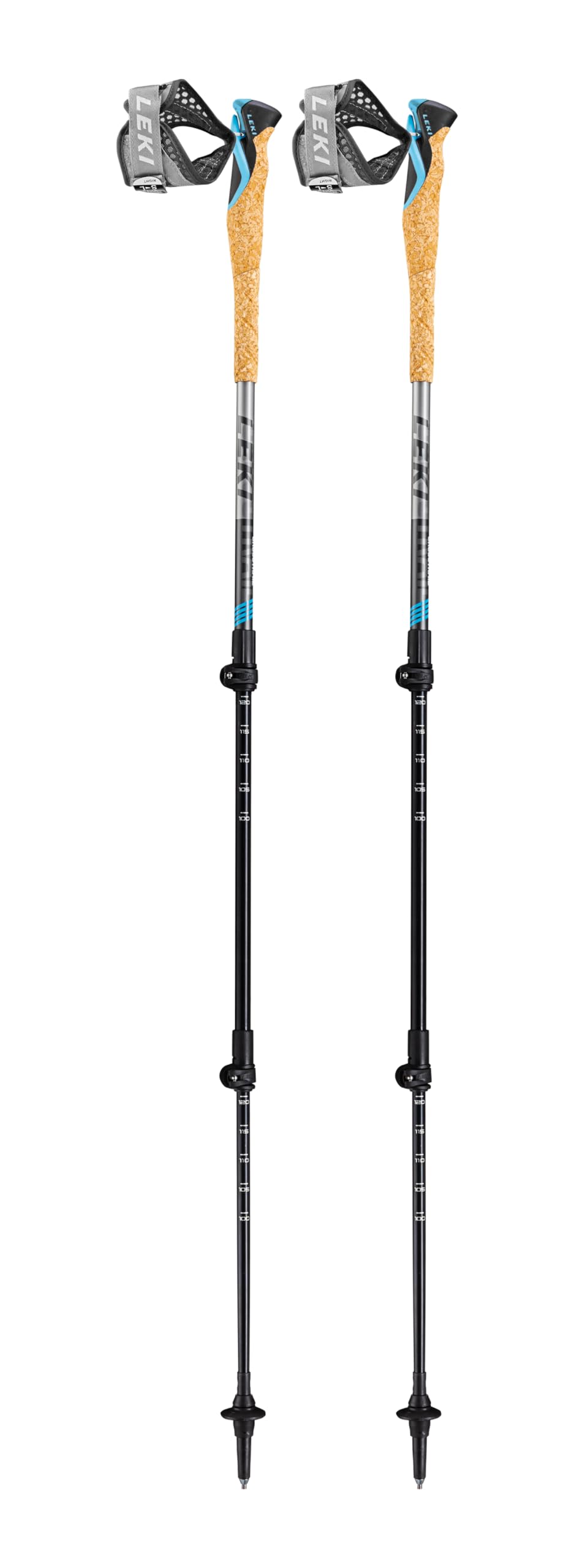 LEKI Cross Trail 3 TA Aluminum Adjustable Lightweight Walking Poles for Trekking & Hiking - Black-Blue-Anthracite - 110-135 cm