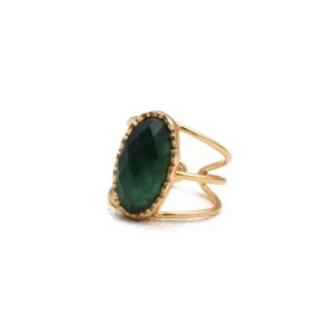 El Joyero Handmade Green Aventurine Oval Shape Gold Plated Rings Gemstone Adjustable Rings Jewelry EJ-1060