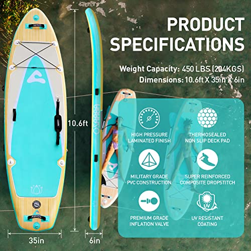 Abrazo Namaste Yoga Inflatable Stand Up Paddle Board for Adults - with Non-Slip Yoga Mat Surface, Includes SUP Accessories: Paddle, Patch Repair Kit, Hand Pump, SUP Leash, and SUP Backpack