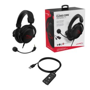 HyperX Cloud Core USB Gaming Headset, DTS Headphone:X Spatial Audio, Detachable Noise-Cancelling Mic, Comfortable Memory Foam, Durable Aluminum Frame for PC, Xbox Series X|S, Xbox One, Black (Renewed)