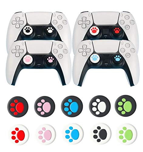 2PCS Analog Stick Thumb Stick Grips Thumbsticks Joystick Cap for PS5 PS4 Slim Pro PS3 Xbox one Xbox 360 PS2 Xbox one X S Elite DualShock 4 Switch Pro Wii U Controller White-Red Paw