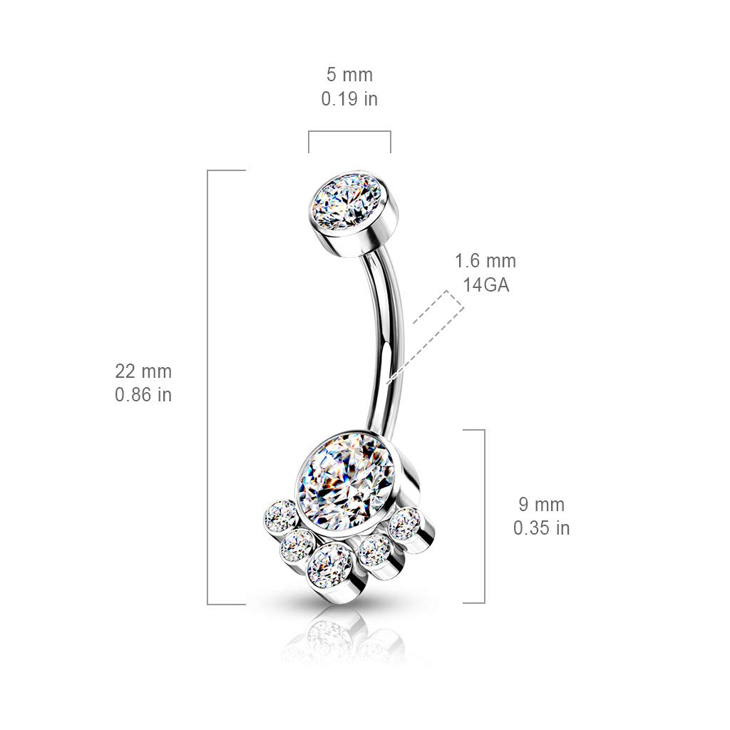 Dynamique Implant Grade Titanium Internally Threaded Top Round Bezel Set CZ Cluster Belly Button Ring (Sold Per Piece)