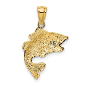 14k Gold Polished Textured Bass Pendant QK5356