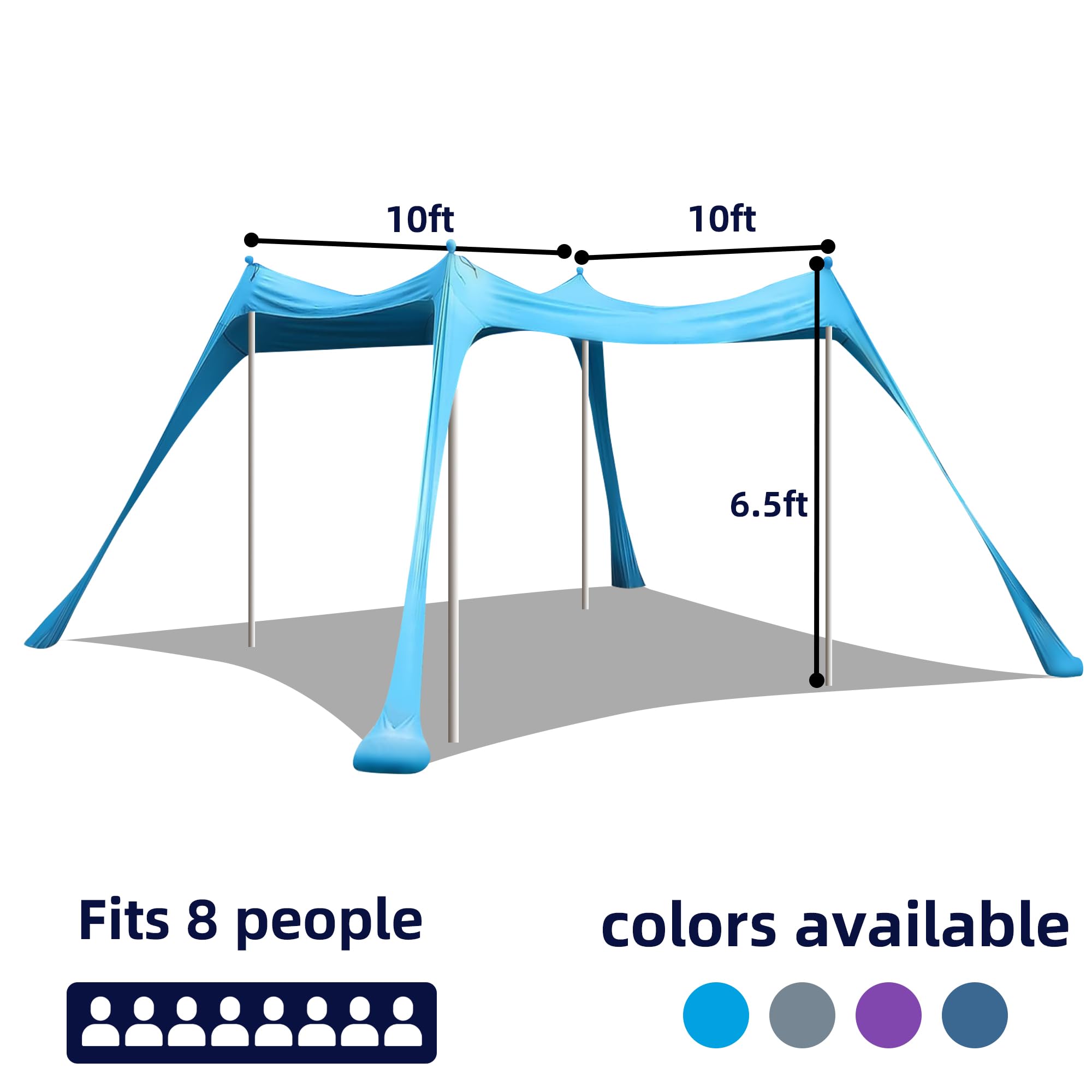 BOTINDO Family Beach Tent Canopy Sun Shade, Pop Up Grande Beach Tent Sun Shelter Stability 4 Poles with Portable Carry Bag Outdoor Shade for Beach Fishing Backyard Camping Picnics