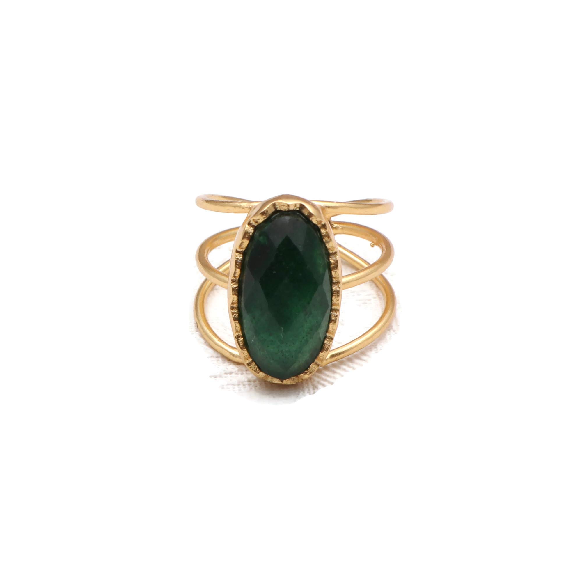 El Joyero Handmade Green Aventurine Oval Shape Gold Plated Rings Gemstone Adjustable Rings Jewelry EJ-1060